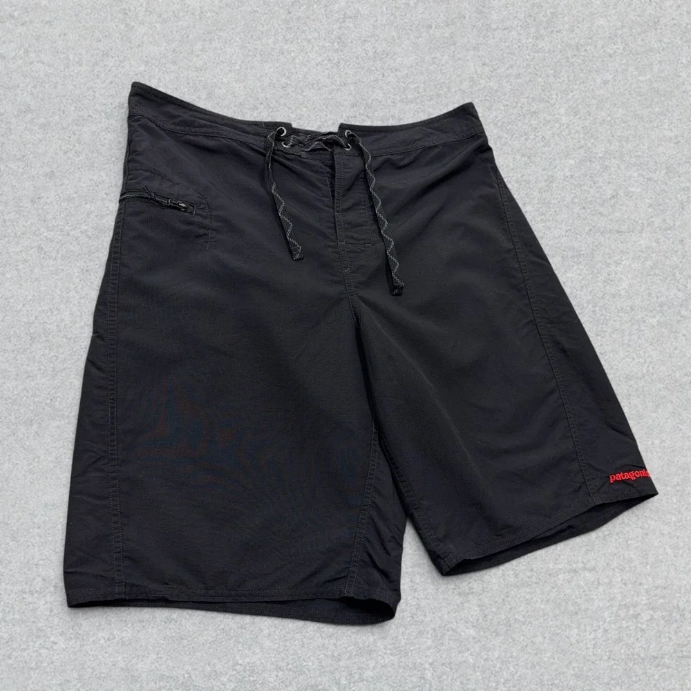 Patagonia Wavefarer Board Shorts Men's 34 Black Drawstring Linerless Surf Swim